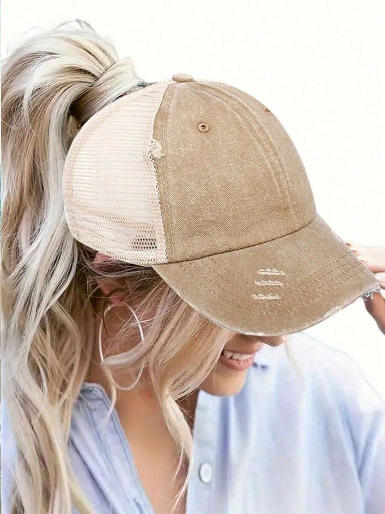 Cappellino da Baseball Retro Usurato con Coda di Cavallo Alta, Cappello da Sole Regolabile per Donna, Abbigliamento Casual