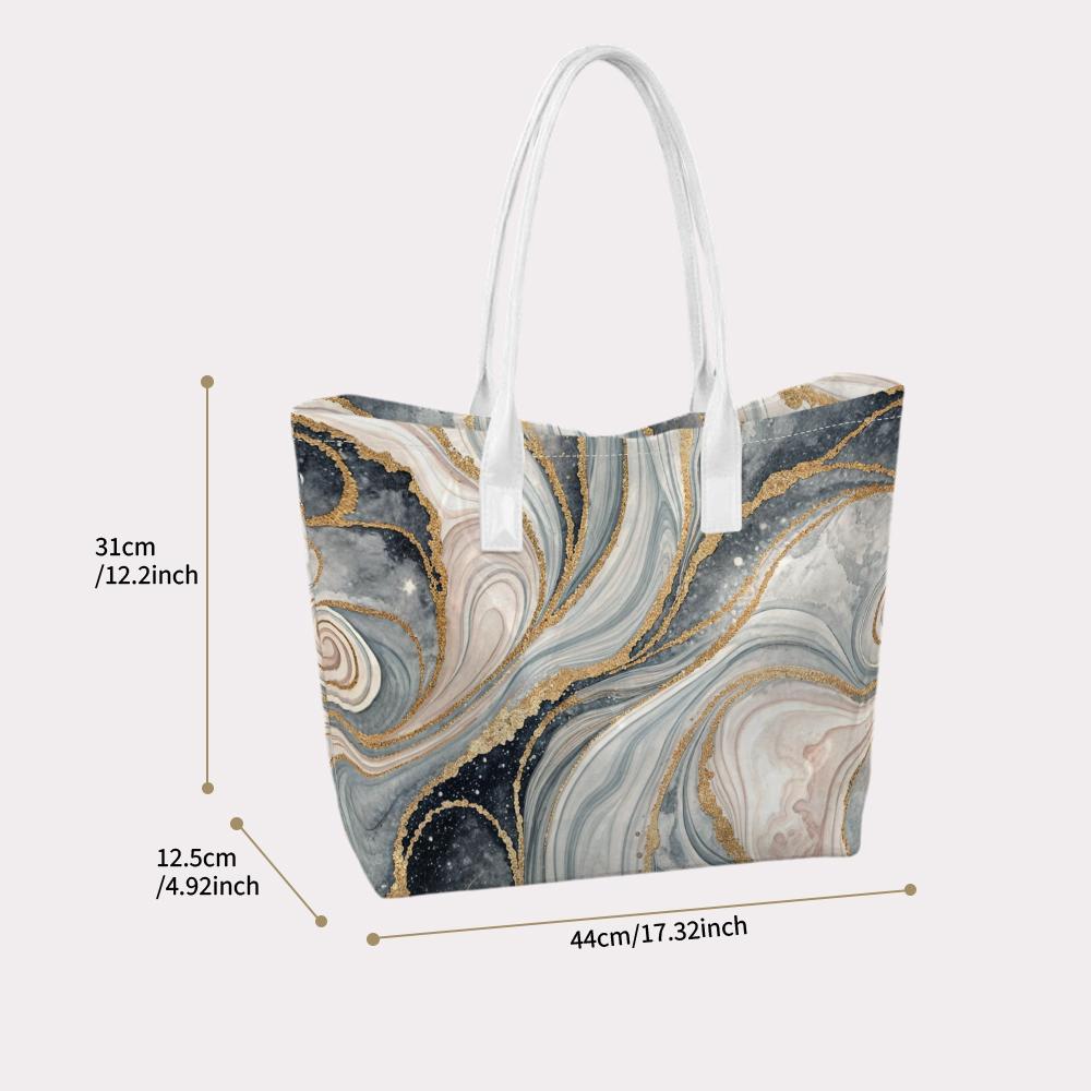 Elegant Marble Pattern Tote Bag Stylish Shoulder Bag for Daily Shopping Use