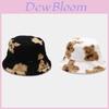 Bear Pattern Winter Knit Bucket Hat With Warm Fleece For Outdoors