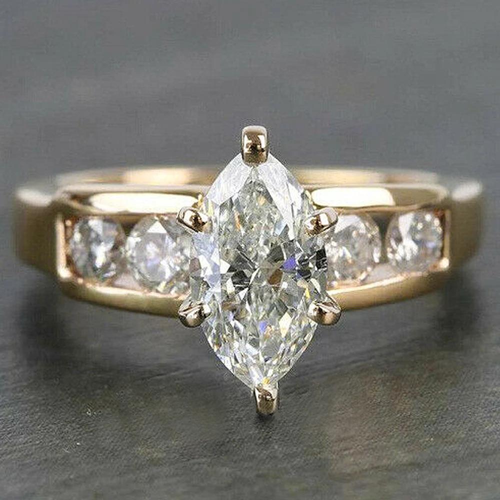 

Huitan Gold Color Marquise Cubic Zirconia Wedding Rings Eternity Love Zircon for Women New Arrival Fashion Finger Accessories 6