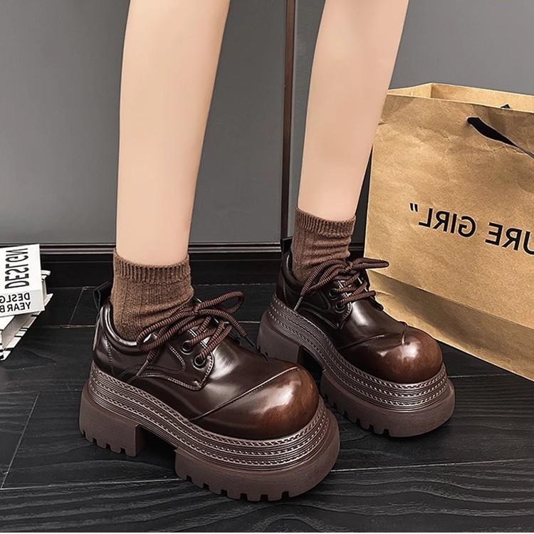 2025 early spring new retro British style loafers muffin bottom heightened thick sole versatile polished small leather shoes women's shoes