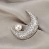 SKEDS Full Crystal Luxury Moon Pearl Badges Brooch Jewelry For Women Korean Style Fashion Elegant Party Corsage Lady Pins Gift