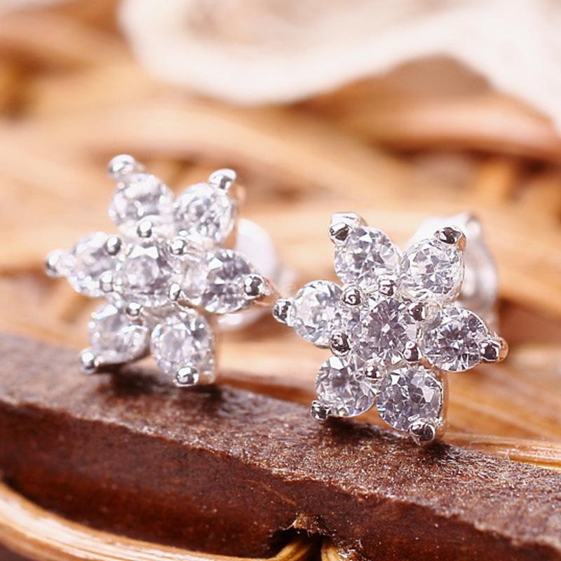 Korean Style 925 Sterling Silver Snowflake Zircon Earrings for Women - Christmas Jewelry