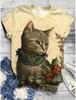 Women's T shirt Tee Cat Daily Weekend Print Black Short Sleeve Fashion Graphics Design Round Neck t shirts for woman Summer