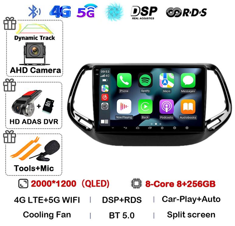 Android 14 Carplay Auto Car Radio For Jeep Compass 2017 2018 2019 GPS Navigation Stereo Multimedia Video Player 360 Camera WIFI