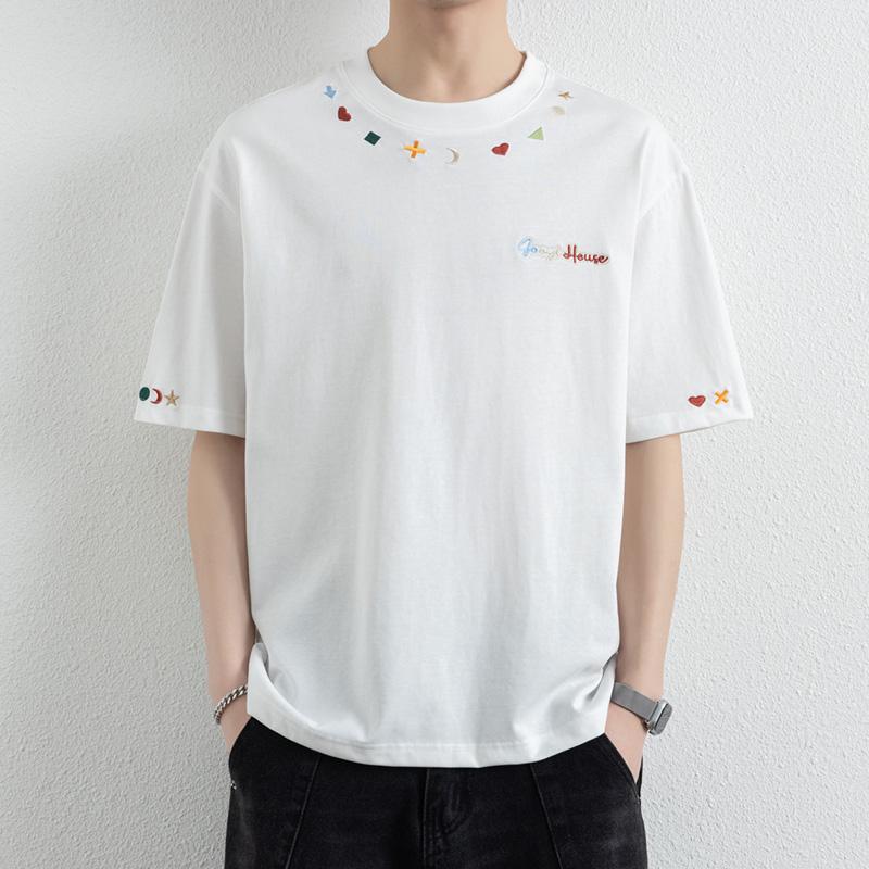 T-shirt Men's Spring Loose Five-quarter Sleeve Round Neck Short-sleeved T-shirt