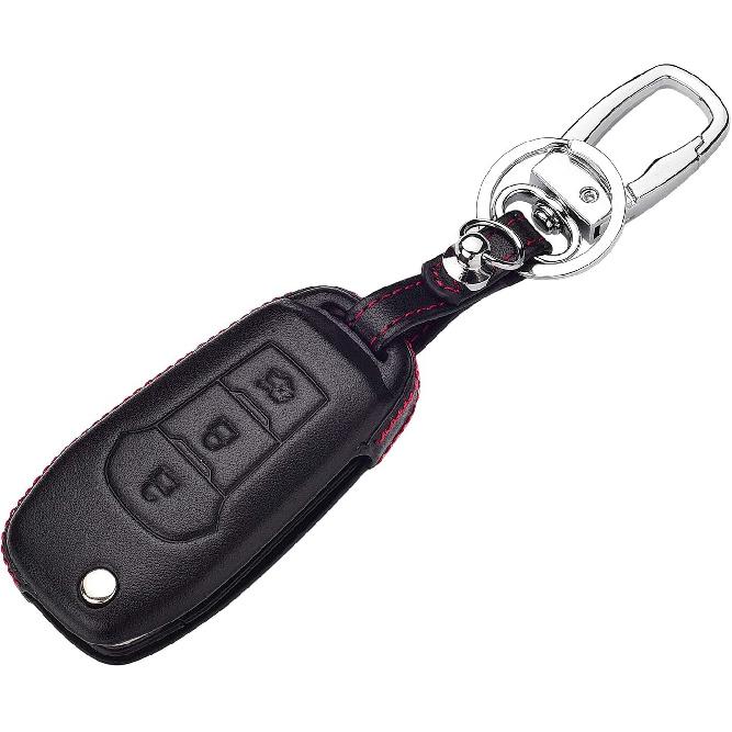 ROYALFOX(TM 2/3 Buttons Leather Flip Remote Key Fob Case Cover for 2015 2016 2017 2018 2019 Ford F150 F250,Focus 3 Escort Kuga Everest Fiesta Mustang