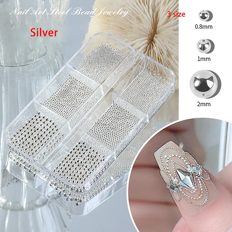 6 Grids/Box  Nail Art Mini Metal Caviar Beads Steel Beads 3D Design Diy