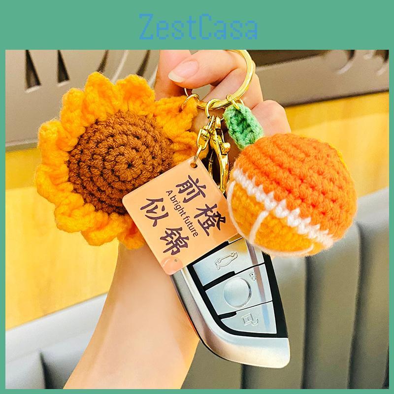 Creative Plush Crochet Sunflower Keychain Adorable Bag Charm Gift For Exams