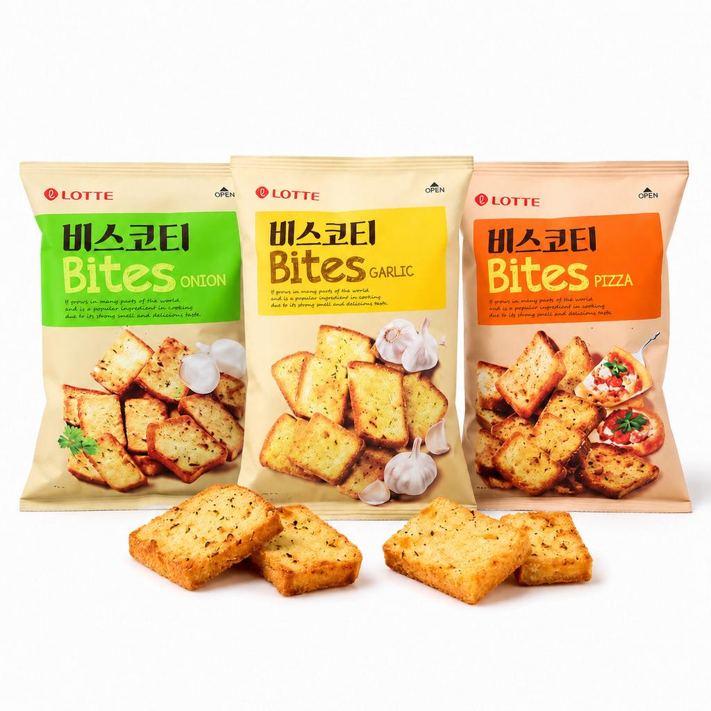 Lotte Toasted Bread Slices Casual Snacks, 70g Per Bag, 3 Flavors Available
