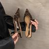 Niche leopard print sandals 2025 women's shoes with skirts summer new thick heel bag head pointed empty high heel single shoes