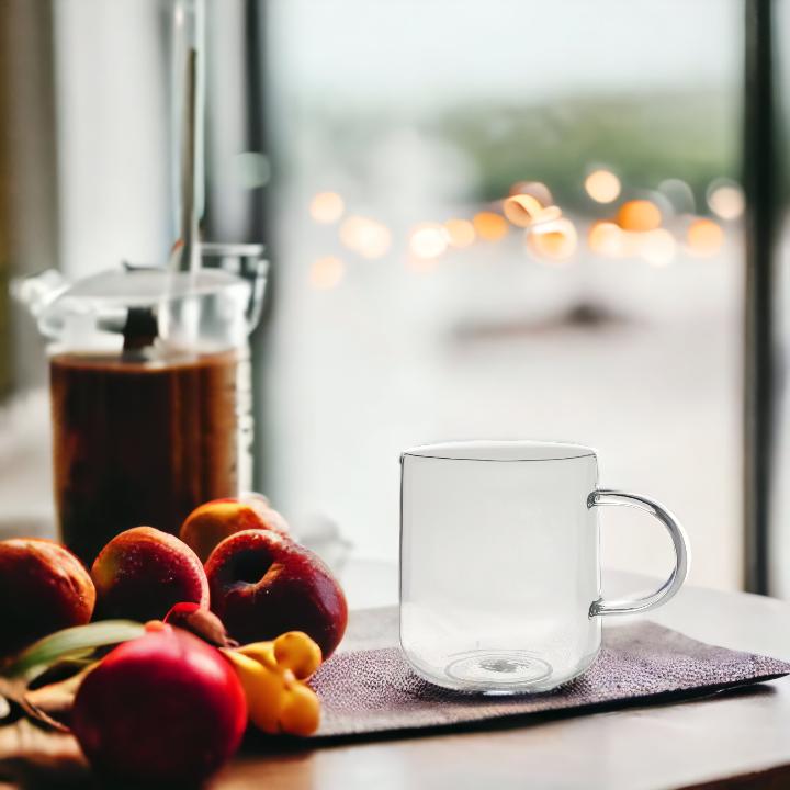 GLASS MUG FOR COFFEE AND TEA 330 ml. 9 cm TRANSPARENT