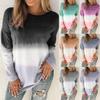 Women Plus Size Tie- Printed Gradient Pullover Long Sleeve Sweatshirt Top