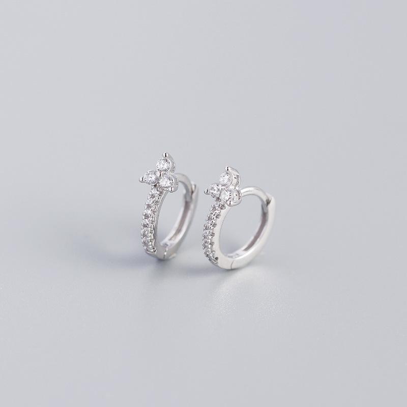 Fashion Jewelry Clover Luxury Zircon Earrings 925 Sterling Silver Earrings 18K Gold Plated Huggie Hoop Earring for Women