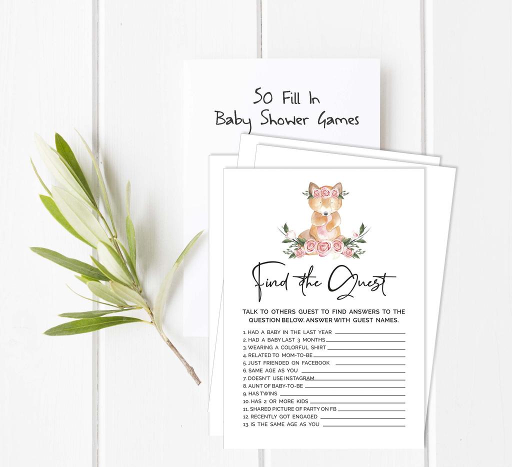 Inkdotpot Fox Animal Baby Shower Game Set Of 50 BabyA  AlphabetA  ABCA  Game Gender Neutral Party