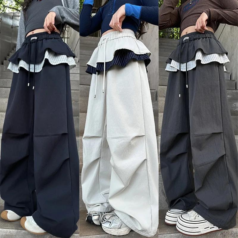 Pantaloni Cargo Autunnali per Bambini Ragazze Pre-adolescenti Streetwear Pantaloni Lunghi Pantaloni della Tuta per Adolescenti Decorazione Finta Gonna Pantaloni da Ginnastica per Bambini