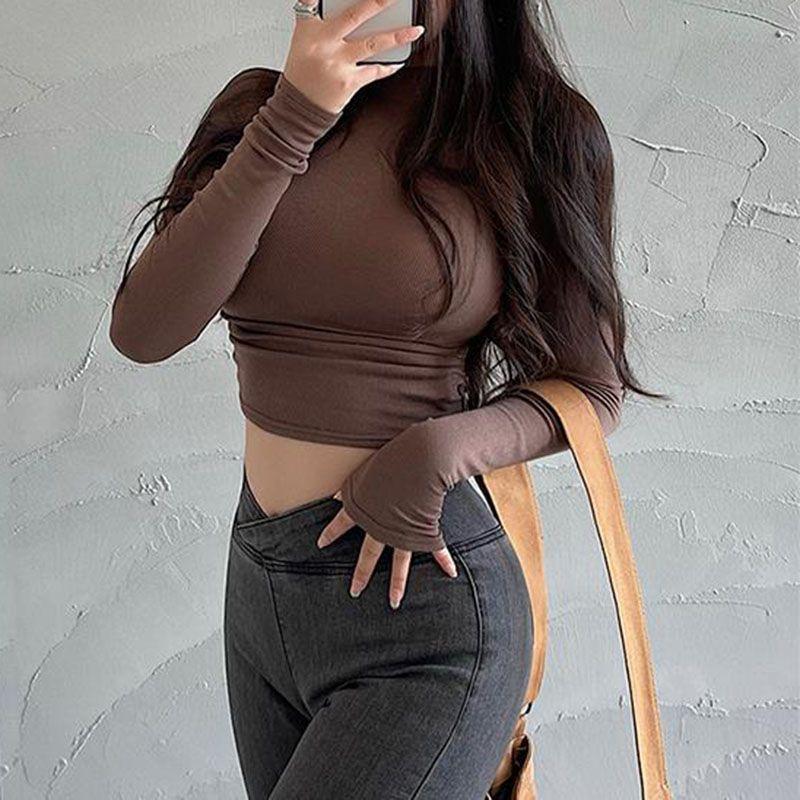 Women's Slim Long Sleeve Pullover High Waist Bottom Shirt