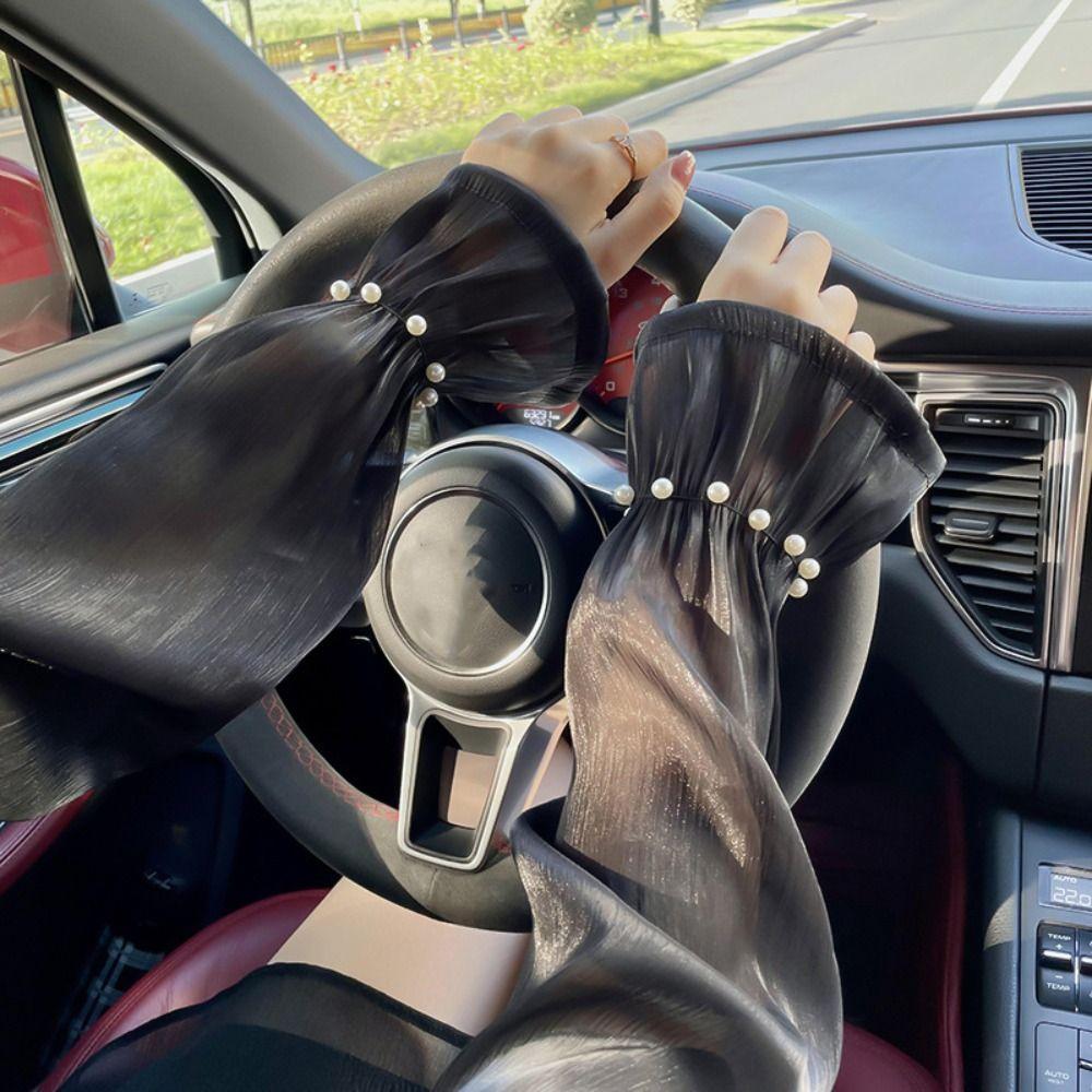 Lace Ice Silk Sleeves Gloves Pearl Driving Arm Sleeves Lightweight Summer Sunscrean Sleeves  Summer