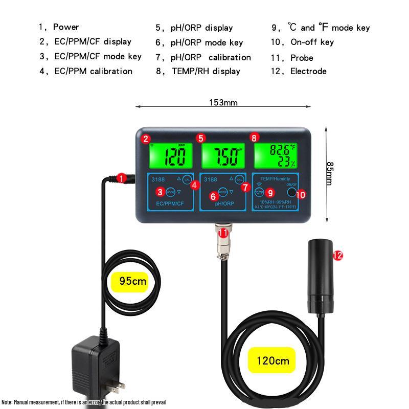 WiFi Tuya 7-in-1 Smart Water Quality Monitor: TDS, Conductivity, Fish Tank, Aquaculture pH, Alkalinity, ORP Meter