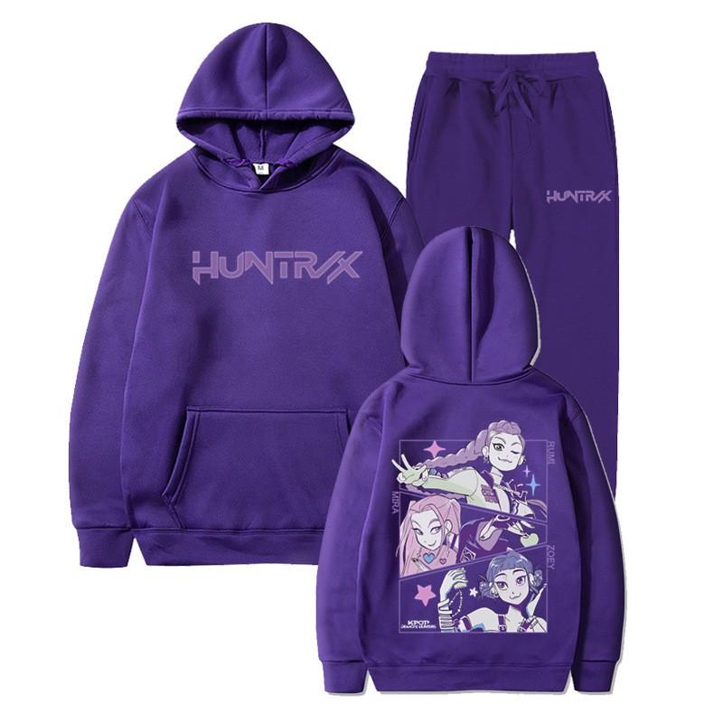 Unisex Hooded Sweatshirt Set Kpop Style Printed Loose Fit Winter