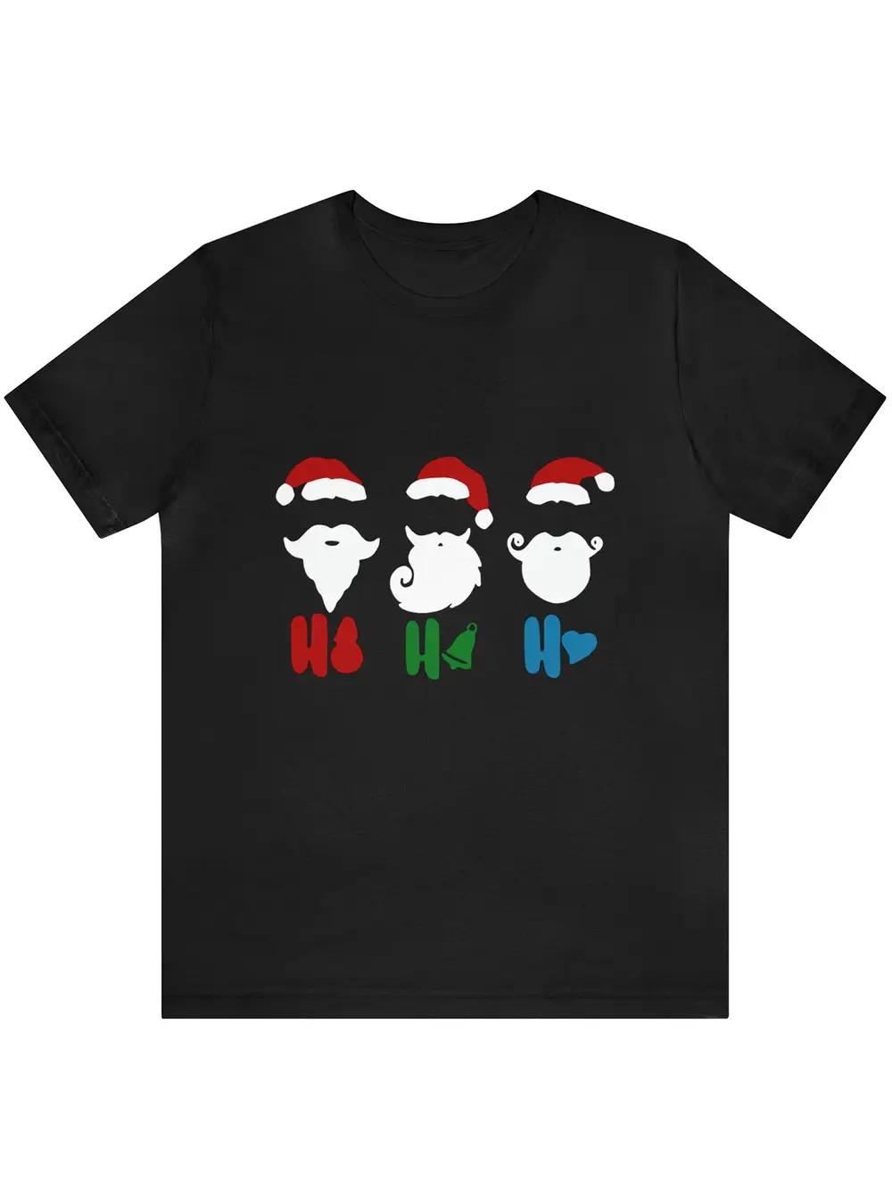 

Festive Cotton T-shirt with Santa & Animals Design - Casual Short Sleeve XXL