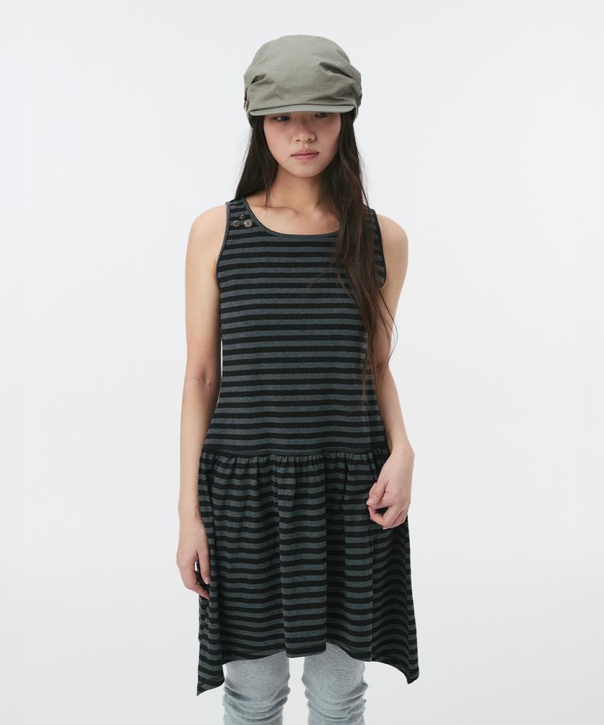 Ohesio Jersey Shirring Layered Dress, Black Stripe