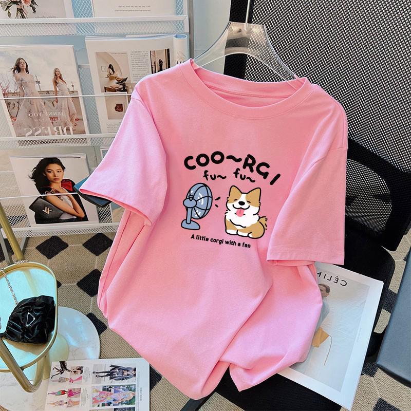 Soft Cuteness Alert  Korean -style T - Shirt Cute Fun Pattern Print Loose Short  Sleeve White Top for Women