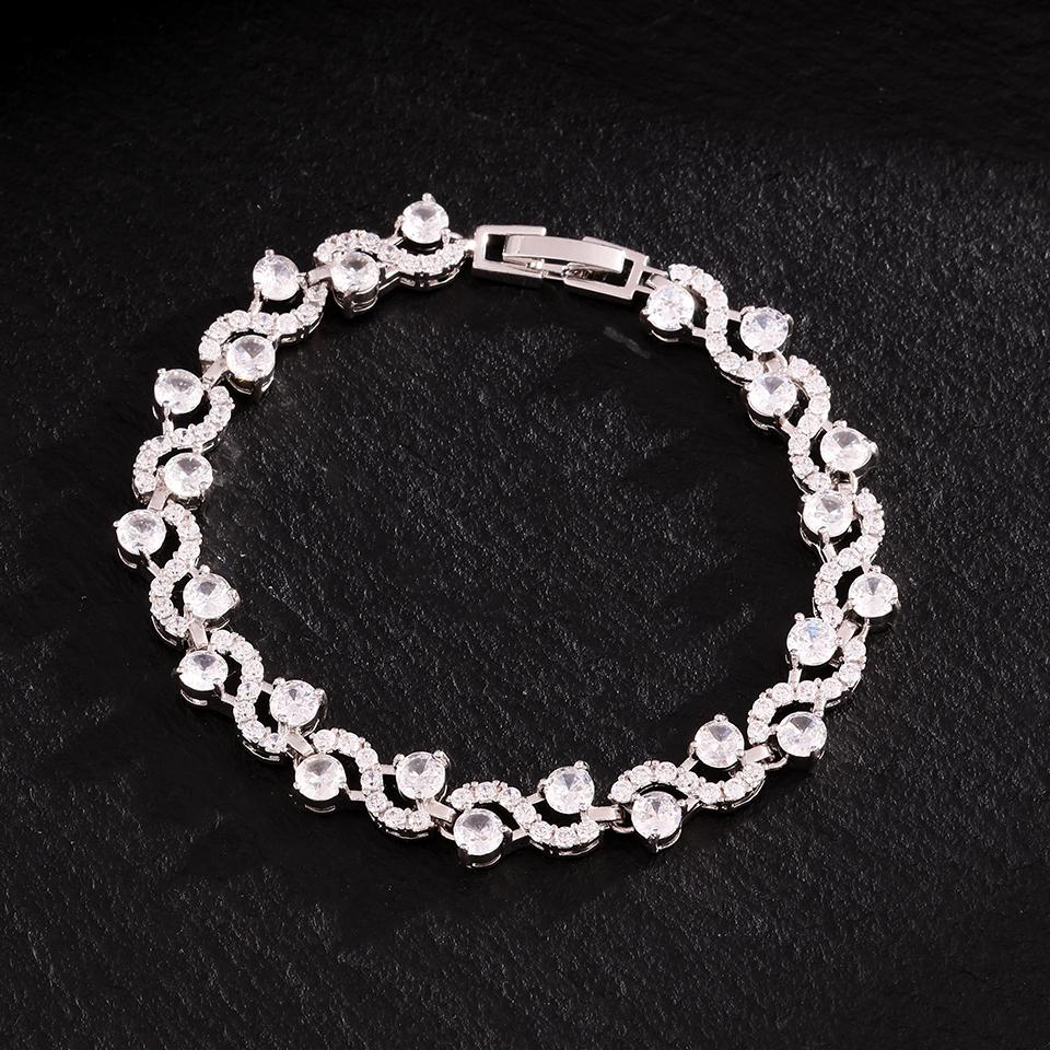 ZAKOL Luxury Geometric Water Drop Zirconia Bracelets for Elegant Women Full Crystal Charm Bracelet Bridal Wedding Jewelry