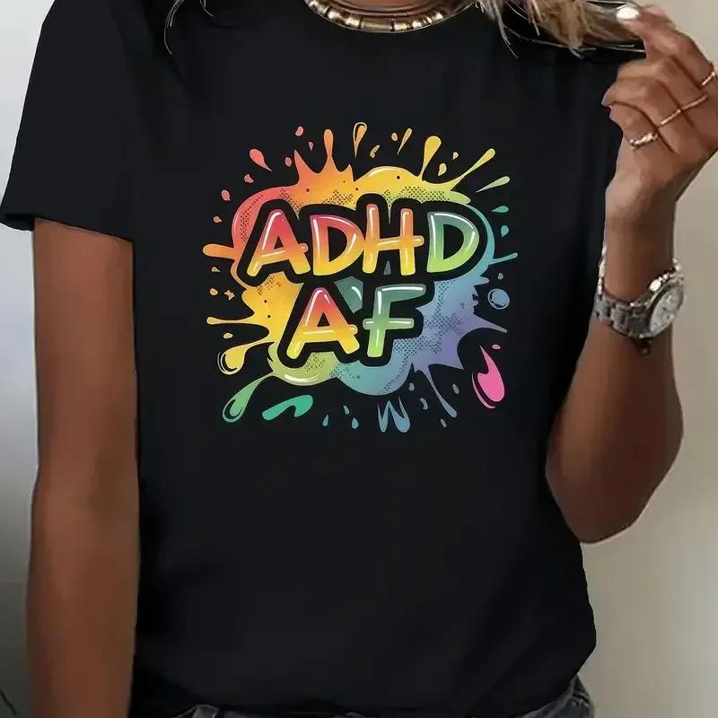 

Letter Print ADHD AF Crew Neck Casual Sleeve Top Tshirts Unisexs Clothing Graphic Summer Sleeved Harajuku Streetwear Tops Tees 4XL