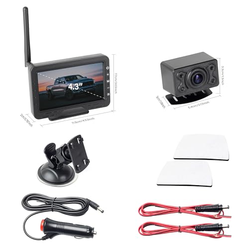 4.3-inch Wireless Backup Camera Set with 720P HD Wireless Backup Camera for Cars, Vans, Trucks, Campers, and Trailers with Parking Guidelines