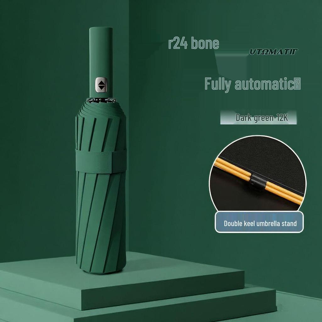 Reinforced Windproof Black Umbrella with UV Protection for All Weather Conditions