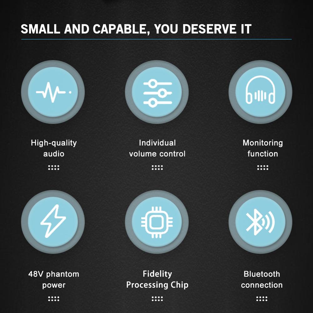 Teyun Q12 Q12m Professional 2 Channels Audio Mixer Interface Sound Card Console Mini USB Recording Mixer For DJ Studio Guitar