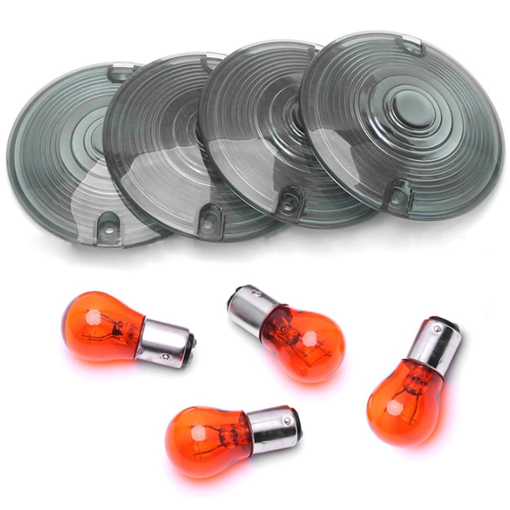 PerfecTech 3 1/4" Touring OEM Flat Black Smoke Turn Signal Lens + Amber Light
