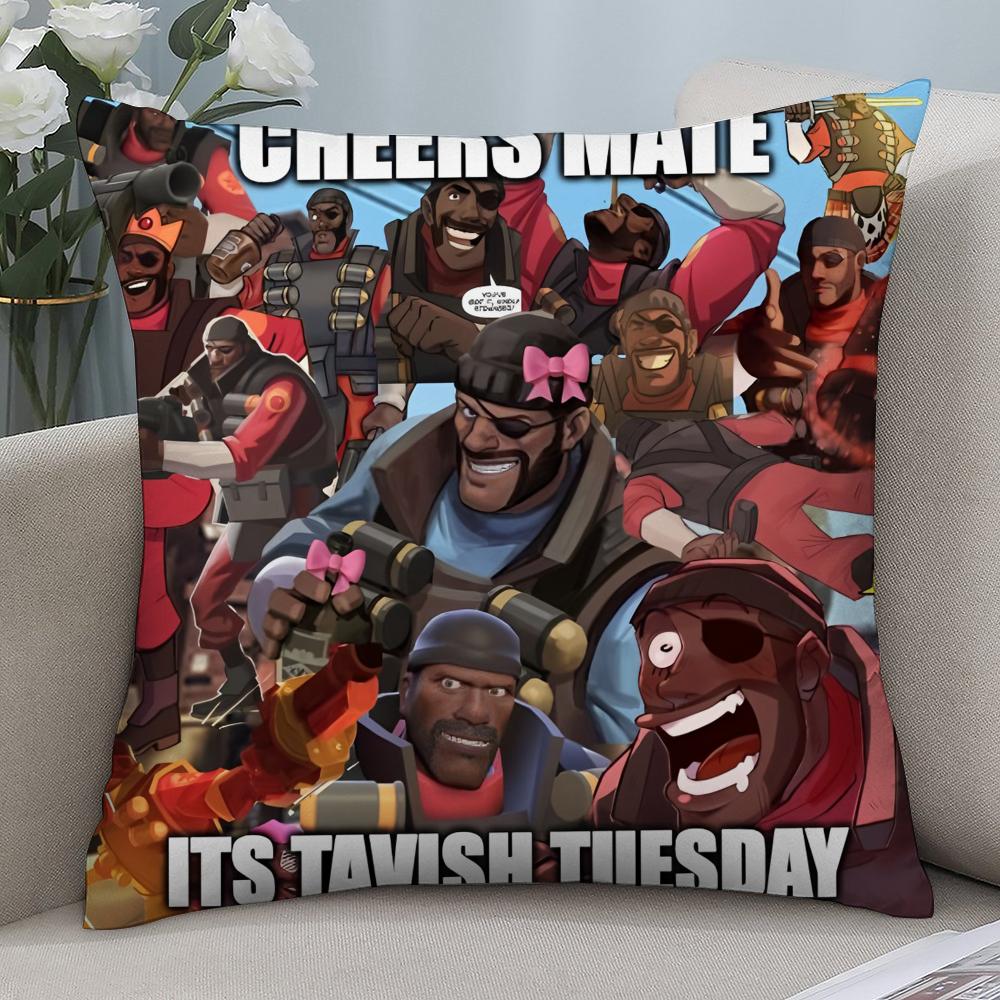 Tf2 Team F-Fortress 2 Pillow Case Short Plush Pillow Covers Sofa Decorative Gift Home Double-Sided Printing Cushion Cover