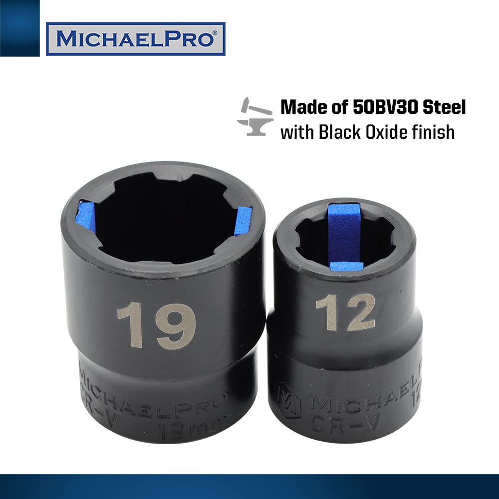 MichaelPro MP001218 Black Oxide Bolt Extractor Offset Wrench and Socket Set 6 Point Round Box End Nut Bolt Remover Stripped Thin Bolt Remover with