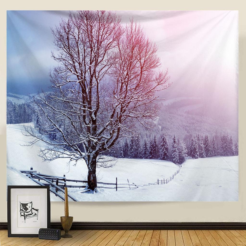Goblen Noel Kar Sahnesi Serisi Arka Plan Asılı Kumaş Ev Oturma Odası Yatak Odası Başucu Duvar Gobleni