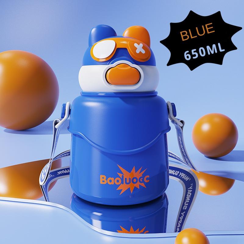 

Милая детская бутылка для воды, большая емкость 650 мл, термос из нержавеющей стали 304, портативный вакуумный стакан, бутылка с трубочкой 650ml синий
