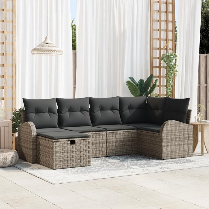 VidaXL Ensemble de canapé de jardin 6 pièces avec coussins gris en poly rattan 3359078