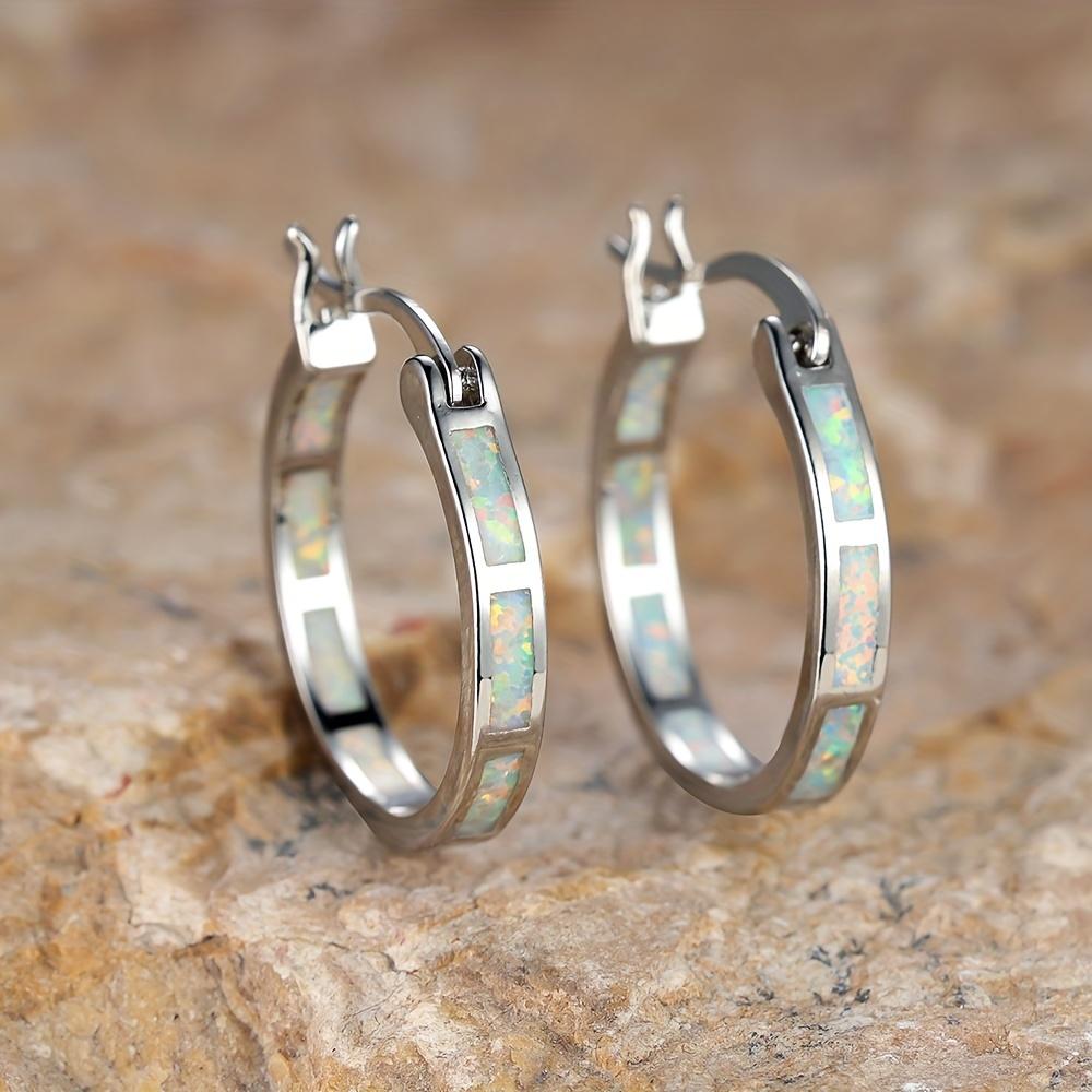 

Bohemian Vintage Blue White Synthetic Opal Earrings, Copper Hoops for Women, Daily Party Jewelry Gift чорний