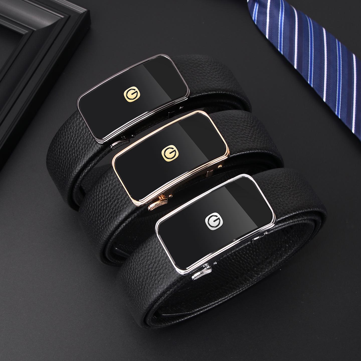 

Counter Genuine Men s Luxury Leather Belt - Pure Cowhide with Automatic Buckle for Business and Casual Wear 100cm