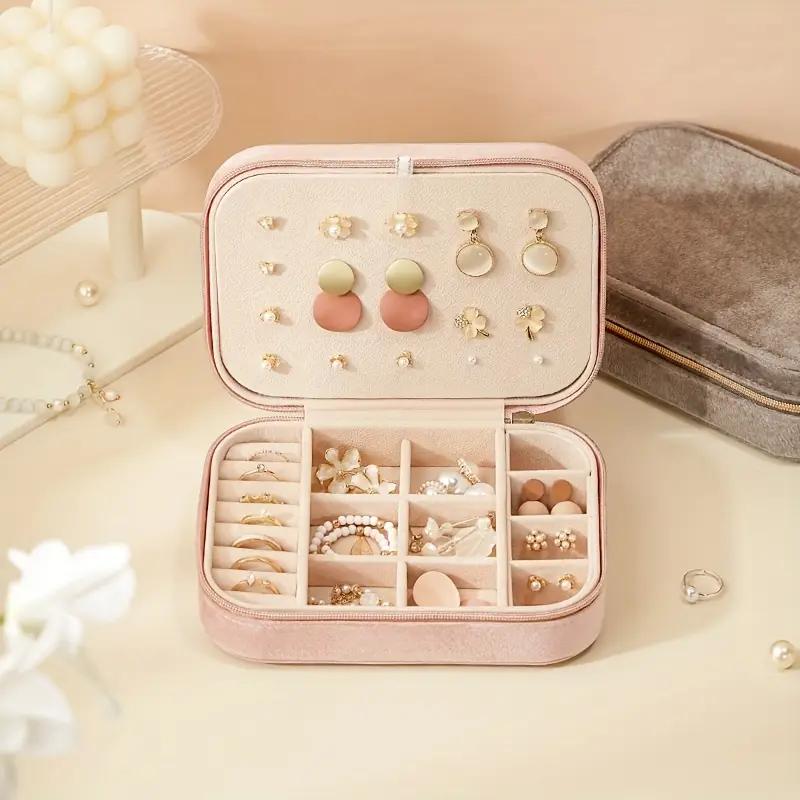 New Portable Jewelry Box Jewelry Organizer Display Travel Jewelry Case Boxes Button Leather Storage Zipper Jewelers