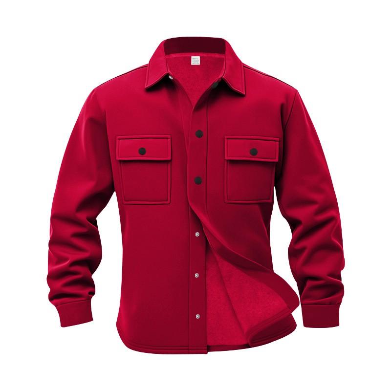 Mens Fleece Jacket Casual Solid Color Collared Single-Breasted Windproof Workwear Young Adults