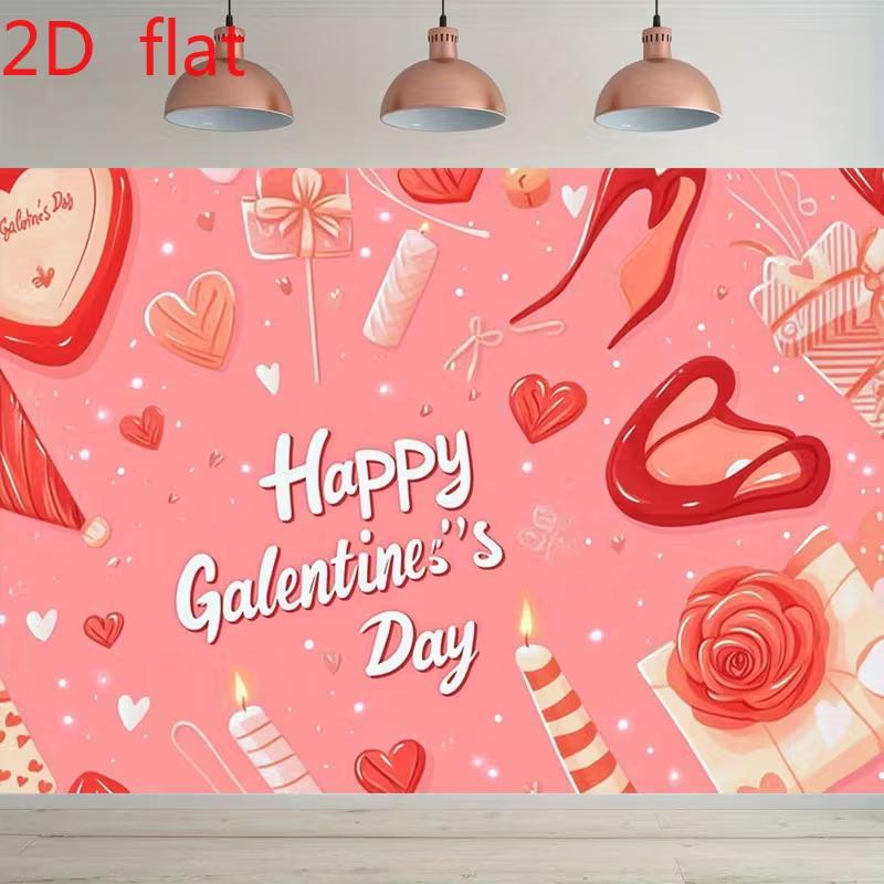 2D Pink Girly Galentine s Day Backdrop, Hearts & Gifts Background Cloth 47.2x31.5inch/120*80cm
