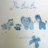 Birth Card - White Cotton Cards - BD14 - Toy Motif - 16 Cm X 16 Cm - Blue/white