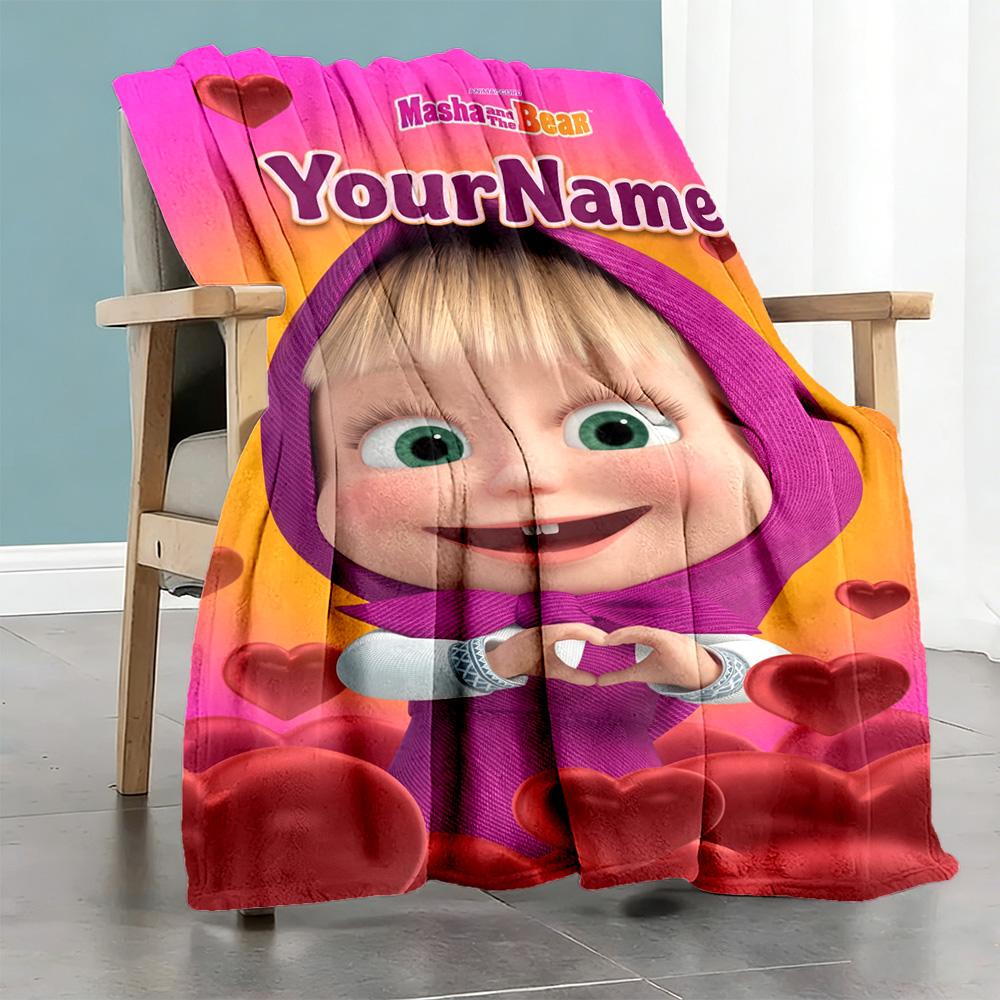 Masha Bear Personalized Name Blanket Throw Personalized Blanket Ultra-Soft Great for Sofa Chair Bed Couch All-Season Use Gift for Travel Home Birthday