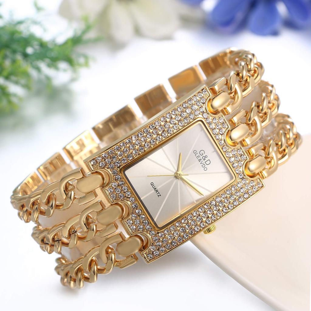 JEWELRYWE Popularna Antyczna Modna Bransoletka Idealny Prezent na Złoty Damski Zegarek, Luksusowy, Błyszczący, Marka, Zegarek, Dla Niej, Córki, Urodziny, Rocznica,