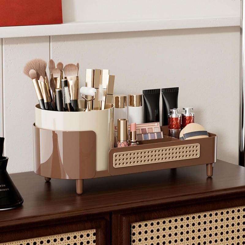 Organizer per Pennelli Cosmetici Intreccio Viennese Rotante Marrone