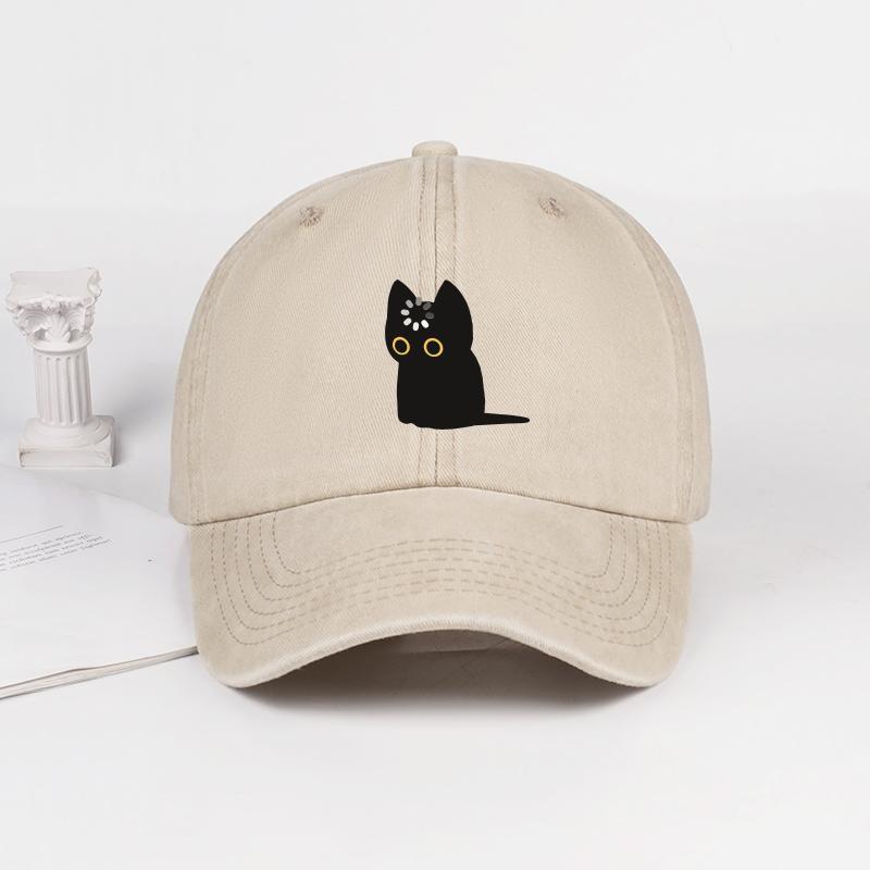 

Cute Black Cat Print Washed Baseball Cap Soft, Comfortable, Lightweight, Breathable, Adjustable Adorable, Healing, Trendy, Fashi