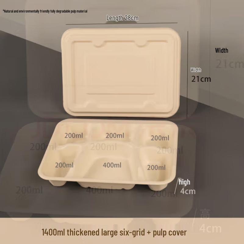 Disposable 6-Compartment Sugarcane Pulp Food Containers