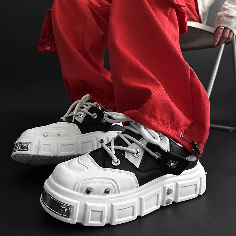 Fashion 2025 New Men's Shoes Niche Design Casual Shoes Punk Style Skateboard Shoe Height Increasing Comfortable Non slip Chunky sneakers